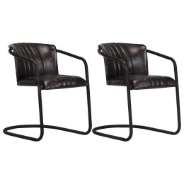 VidaXL Krzesła stołowe, 2 szt., czarne, skóra naturalna