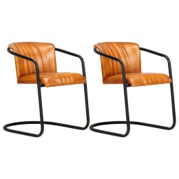 VidaXL Krzesła stołowe, 2 szt., jasnobrązowe, skóra naturalna