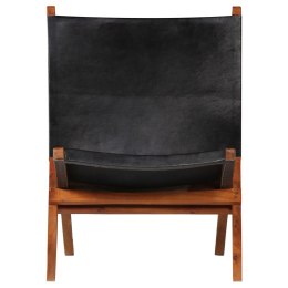 VidaXL Krzesło składane, czarne, skóra naturalna