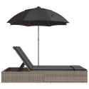 VidaXL Podwójna leżanka z poduszkami i parasolem, szara, polirattan
