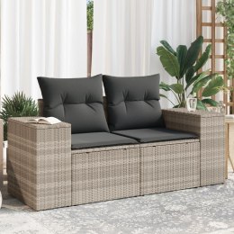 VidaXL Sofa ogrodowa z poduszkami, 2-osobowa, jasnoszara, polirattan