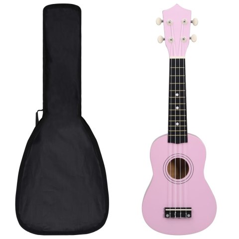 VidaXL Ukulele sopranowe z pokrowcem, dla dzieci, różowe, 21"