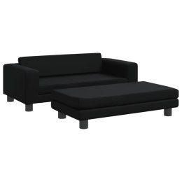 VidaXL Sofa dziecięca z podnóżkiem, czarna, 100x50x30 cm, ekoskóra