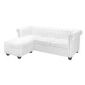 VidaXL Sofa Chesterfield w kształcie litery L, sztuczna skóra, biała