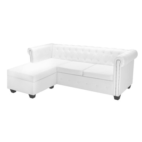 VidaXL Sofa Chesterfield w kształcie litery L, sztuczna skóra, biała