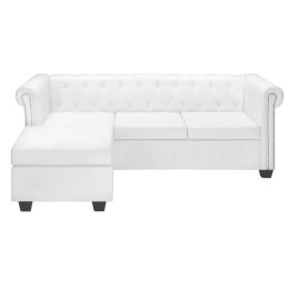 VidaXL Sofa Chesterfield w kształcie litery L, sztuczna skóra, biała