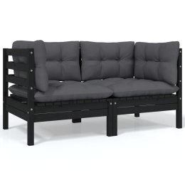 VidaXL 2-osobowa sofa ogrodowa z poduszkami, czarna, drewno sosnowe