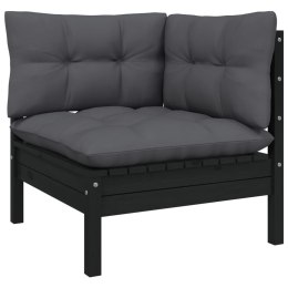 VidaXL 2-osobowa sofa ogrodowa z poduszkami, czarna, drewno sosnowe