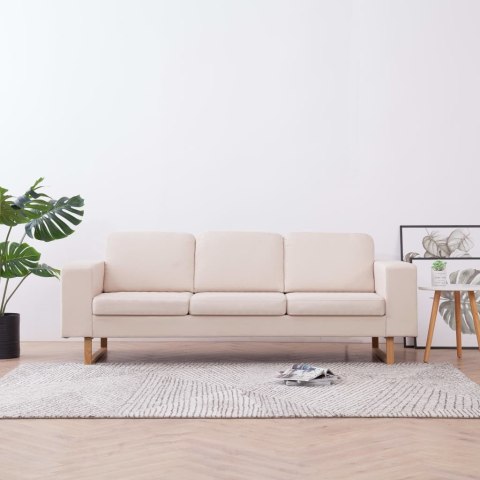 VidaXL Sofa 3-osobowa, tapicerowana tkaniną, kremowa