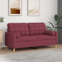 VidaXL 2-osobowa sofa z poduszkami, winna czerwień, 140 cm, tkanina