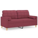 VidaXL 2-osobowa sofa z poduszkami, winna czerwień, 140 cm, tkanina