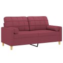 VidaXL 2-osobowa sofa z poduszkami, winna czerwień, 140 cm, tkanina