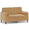 VidaXL 2-osobowa sofa z poduszkami, brązowa, 120 cm, aksamit