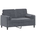 VidaXL 2-osobowa sofa z poduszkami, ciemnoszara, 120 cm, aksamit