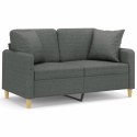 VidaXL 2-osobowa sofa z poduszkami, ciemnoszara, 120 cm, tkanina