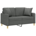 VidaXL 2-osobowa sofa z poduszkami, ciemnoszara, 120 cm, tkanina