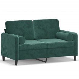 VidaXL 2-osobowa sofa z poduszkami, ciemnozielona, 120 cm, aksamit