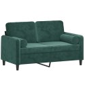 VidaXL 2-osobowa sofa z poduszkami, ciemnozielona, 120 cm, aksamit