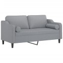 VidaXL 2-osobowa sofa z poduszkami, jasnoszara, 140 cm, tkanina