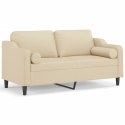 VidaXL 2-osobowa sofa z poduszkami, kremowa, 140 cm, tkanina