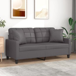 VidaXL 2-osobowa sofa z poduszkami, szara, 140 cm, sztuczna skóra