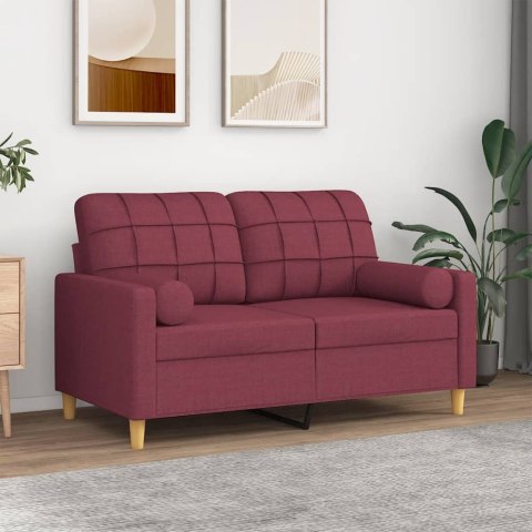 VidaXL 2-osobowa sofa z poduszkami, winna czerwień, 120 cm, tkanina