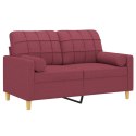 VidaXL 2-osobowa sofa z poduszkami, winna czerwień, 120 cm, tkanina