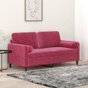 VidaXL 2-osobowa sofa z poduszkami, winna czerwień, 140 cm, aksamit