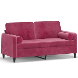 VidaXL 2-osobowa sofa z poduszkami, winna czerwień, 140 cm, aksamit