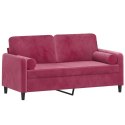 VidaXL 2-osobowa sofa z poduszkami, winna czerwień, 140 cm, aksamit