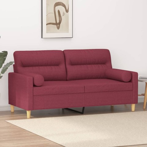 VidaXL 2-osobowa sofa z poduszkami, winna czerwień, 140 cm, tkanina