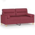 VidaXL 2-osobowa sofa z poduszkami, winna czerwień, 140 cm, tkanina