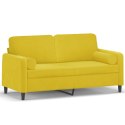 VidaXL 2-osobowa sofa z poduszkami, żółta, 140 cm, aksamit