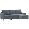 VidaXL 3-osobowa sofa z podnóżkiem, ciemnoszary, 180 cm, aksamit