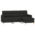 VidaXL 3-osobowa sofa z podnóżkiem, czarna, 180 cm, tkaniną