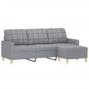 VidaXL 3-osobowa sofa z podnóżkiem, jasnoszara, 180 cm, tkaniną