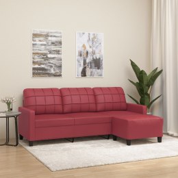 VidaXL 3-osobowa sofa z podnóżkiem, winna czerwień, 180 cm, ekoskóra