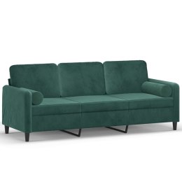 VidaXL 3-osobowa sofa z poduszkami, ciemnozielona, 180 cm, aksamit