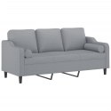 VidaXL 3-osobowa sofa z poduszkami, jasnoszara, 180 cm, tkanina