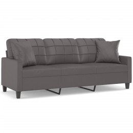 VidaXL 3-osobowa sofa z poduszkami, szara, 180 cm, sztuczna skóra