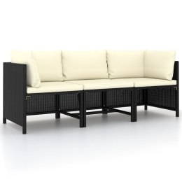 VidaXL 3-osobowa sofa ogrodowa z poduszkami, polirattan, czarna