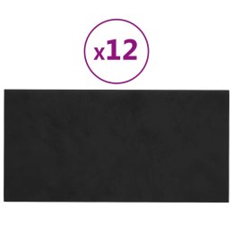 VidaXL Panele ścienne, 12 szt., czarne, 30x15 cm, aksamit, 0,54 m²