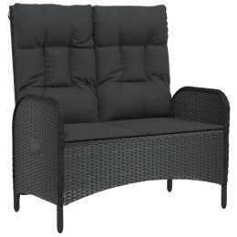 VidaXL Rozkładana ławka ogrodowa, poduszki, 107 cm, rattan PE, czarna