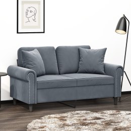 VidaXL 2-osobowa sofa z poduszkami, ciemnoszara, 120 cm, aksamit