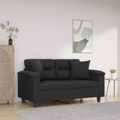 VidaXL 2-osobowa sofa z poduszkami, czarna, 120 cm, sztuczna skóra