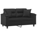 VidaXL 2-osobowa sofa z poduszkami, czarna, 120 cm, sztuczna skóra