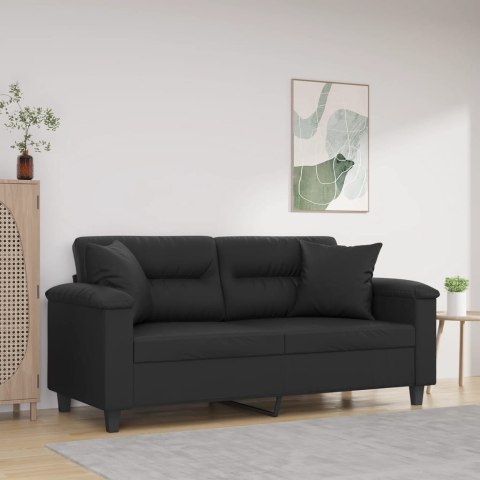 VidaXL 2-osobowa sofa z poduszkami, czarna, 140 cm, sztuczna skóra