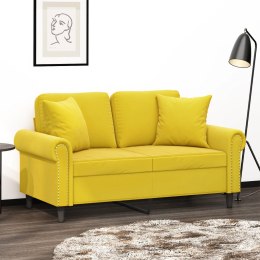 VidaXL 2-osobowa sofa z poduszkami, żółta, 120 cm, aksamit