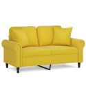 VidaXL 2-osobowa sofa z poduszkami, żółta, 120 cm, aksamit