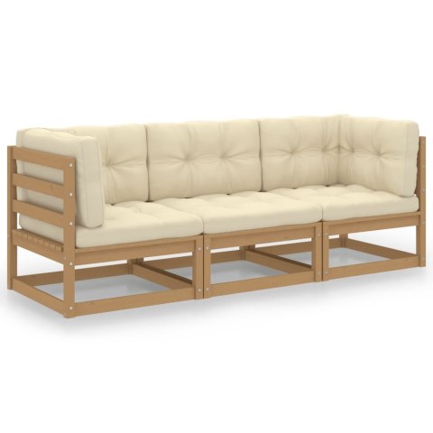 VidaXL 3-osobowa sofa ogrodowa z poduszkami, lite drewno sosnowe